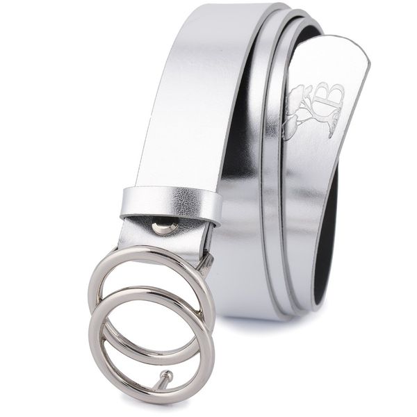 Pasek skórzany BELTIMORE srebrny B05 r.105-120 cm. Szare paski bez wzorów. Za 42.42 zł.