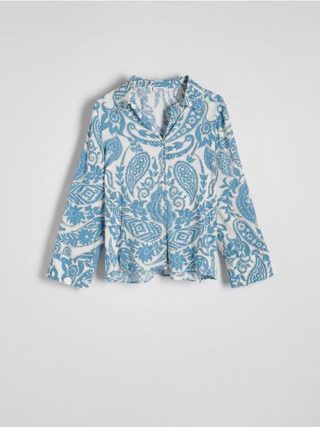 Koszula z wiskozy - jasnoniebieski. Niebieskie koszule Reserved, l, bez wzorów, z wiskozy, bez kołnierzyka, bez ramiączek. W wyprzedaży za 59.99 zł.