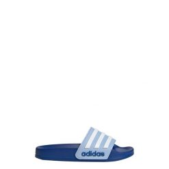 Klapki Adilette Shower. Niebieskie klapki adidas, bez wzorów, sportowe, bez obcasa, bez zapięcia. Za 119.00 zł.