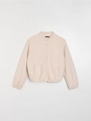 Bluza bomberka z domieszką wiskozy soft touch - beżowy. Brązowe bluzy Sinsay, l, bez wzorów, z wiskozy, bez kaptura, do biegania. Za 49.99 zł.
