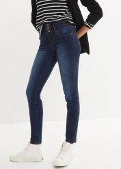 Modelujące jeansy o kroju slim fit, high waist. Niebieskie jeansy bonprix, bez wzorów, z jeansu, z podwyższonym stanem. Za 169.99 zł.