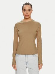 Calvin Klein Bluzka Nano Logo K20K207572 Beżowy Regular Fit. Brązowe bluzki Calvin Klein, m, bez wzorów, z bawełny, bez kołnierzyka, bez ramiączek. Za 139.99 zł.