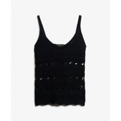 Koronkowy top damski Superdry Caraco. Czarne topy Superdry, bez wzorów, z koronki, bez kołnierzyka, bez ramiączek. Za 240.30 zł.