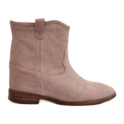 Zazoo 2326 Zamszowe Wsuwane Botki Damskie Beżowe beżowy. Brązowe botki bez wzorów, ze skóry, klasyczne, bez obcasa, na koturnie, bez zapięcia. Za 413.91 zł.