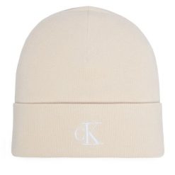 Czapka Calvin Klein. Białe czapki zimowe Calvin Klein, bez wzorów. Za 129.99 zł.