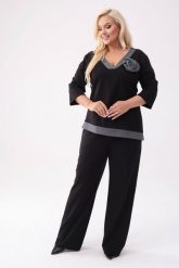 Elegancki czarny komplet Adriana - bluzka + długie spodnie PLUS SIZE XXL OVERSIZE. Czarne bluzki Moda Size Plus Iwanek, plus size, bez wzorów, z materiału, biznesowe, bez kołnierzyka, plus size, bez ramiączek. W wyprzedaży za 299.90 zł.