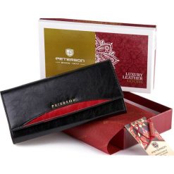 Portfel skórzany Peterson czarny PTN PL-467-BLACK RED. Czarne portfele Peterson, bez wzorów, ze skóry. Za 159.99 zł.