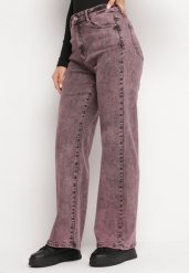Fioletowe Szerokie Jeansy Regular z Efektem Sprania Meluxe. Fioletowe jeansy Born2be, l, bez wzorów, z jeansu. Za 179.99 zł.