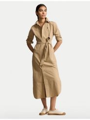 Polo Ralph Lauren Sukienka koszulowa 211951138001 Beżowy Regular Fit. Brązowe sukienki Polo Ralph Lauren, bez wzorów, z bawełny, bez kołnierzyka, bez ramiączek, koszulowe. Za 719.99 zł.