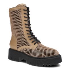 Botki damskie Chebello, naturalna skóra licowa w połączeniu z perforowanym materiałem z wysoką sznurowaną cholewką oraz masywną podeszwą, beżowe, 279. Brązowe botki CheBello, bez wzorów, ze skóry, eleganckie, bez obcasa, na obcasie, bez zapięcia. Za 379.00 zł.