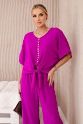 Komplet bluzki ze spodniami ciemny fioletowy. Fioletowe bluzki KESI, l, bez wzorów, z dresówki, biznesowe, bez kołnierzyka, plus size, bez ramiączek. Za 229.98 zł.