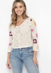 Beżowa Bluzka Ażurowa Isalina. Brązowe bluzki Born2be, s, w ażurowe wzory, z bawełny, bez kołnierzyka, bez ramiączek. Za 149.99 zł.