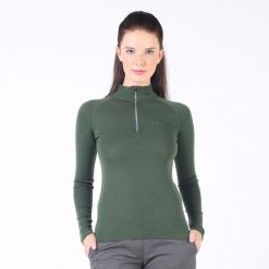 Vega - damska koszulka 100% merino wełna 195 g/m² z zamkiem YKK. Zielone bielizna termoaktywna damska WOOLONA, bez wzorów, z wełny, bez ramiączek, trekkingowe. W wyprzedaży za 306.00 zł.