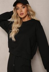 Czarna Oversize Bluza z Bawełny o Krótkim Fasonie Sibolla. Czarne bluzy Renee, l, bez wzorów, z bawełny, bez kaptura. W wyprzedaży za 83.99 zł.