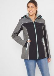 Kurtka softshell z odblaskowymi elementami, z materiału odpychającego wodę. Szare kurtki bonprix, bez wzorów, z softshellu, bez kaptura. Za 299.99 zł.