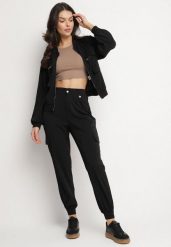 Czarny Komplet Dresowy w Stylu Cargo Spodnie i Bluza z Imitacją Kieszeni Ivelhiris. Czarne bluzy Born2be, l, bez wzorów, z dresówki, bez ramiączek, bez kaptura. W wyprzedaży za 127.49 zł.