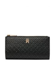 Tommy Hilfiger Portfel Th Icon Long Bifold Mono AW0AW18989 Czarny. Czarne portfele Tommy Hilfiger, bez wzorów, ze skóry. Za 289.99 zł.