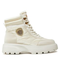 Botki Blauer. Białe botki Blauer, bez wzorów, bez obcasa, na płaskiej podeszwie, bez zapięcia. Za 499.99 zł.