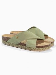 BACKSUN Skórzane klapki "Lauren" w kolorze khaki rozmiar: 36. Brązowe klapki Backsun, bez wzorów, klasyczne, z otwartym noskiem, bez obcasa, bez zapięcia. Za 195.99 zł.