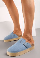 Niebieskie Klapki w Stylu Chodaków z Imitacji Zamszu z Korkową Podeszwą Gerrisa. Niebieskie klapki Born2be, bez wzorów, eleganckie, bez obcasa, na płaskiej podeszwie, bez zapięcia. W wyprzedaży za 74.99 zł.