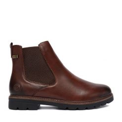 Botki Remonte. Brązowe botki Remonte, bez wzorów, bez obcasa, na płaskiej podeszwie, bez zapięcia. Za 399.99 zł.