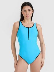 4F Kostium kąpielowy jednoczęściowy damski - niebieski XXL. Niebieskie szorty 4f, bez wzorów, z elastanu, eleganckie. Za 149.99 zł.
