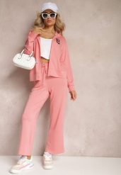 Różowy Bawełniany Komplet Dresowy Bluza z Kołnierzem i Spodnie Caelin. Czerwone bluzy Renee, na lato, s, bez wzorów, z bawełny, bez kaptura. W wyprzedaży za 26.99 zł.