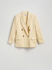 Lniana marynarka - jasnożółty. Żółte marynarki i żakiety Reserved, l, bez wzorów, z tkaniny, bez ramiączek. Za 299.99 zł.