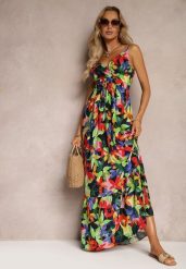 Czarno-ZIelona Kopertowa Sukienka z Wiskozy na Ramiączkach i Gumką w Talii Tiamali. Czarne sukienki Renee, na co dzień, s, bez wzorów, z wiskozy, eleganckie, bez kołnierzyka, bez ramiączek, maxi, kopertowe. W wyprzedaży za 55.99 zł.
