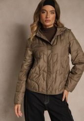 Brązowa Kurtka Przejściowa z Kapturem w Oryginalne Pikowane Przeszycia Arivitta. Brązowe kurtki Renee, l, bez wzorów, z jeansu, z kapturem. Za 209.99 zł.