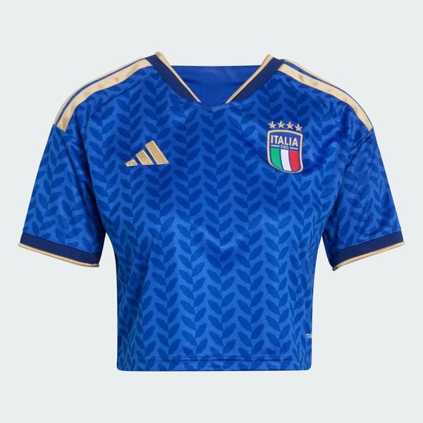 Koszulka domowa o skróconym kroju Włochy 26. Niebieskie t-shirty sportowe adidas, l, bez wzorów, z dzianiny, bez ramiączek, do piłki nożnej, climacool (adidas). Za 369.00 zł.
