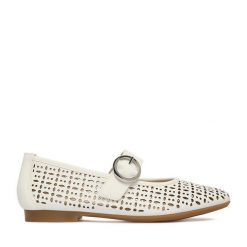 Baleriny Remonte. Białe baleriny Remonte, bez wzorów, bez obcasa, bez zapięcia. Za 369.99 zł.