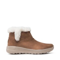 Botki Skechers. Brązowe botki Skechers, bez wzorów, bez obcasa, na płaskiej podeszwie, bez zapięcia. Za 199.99 zł.
