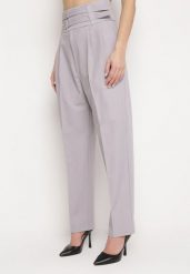 Szare Spodnie Garniturowe z Wysokim Stanem i Dwoma Paskami Ameda. Szare jeansy Born2be, l, bez wzorów, z jeansu, eleganckie, z podwyższonym stanem. Za 169.99 zł.