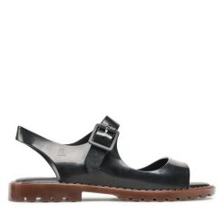 Sandały Melissa. Czarne sandały Melissa, bez wzorów, bez obcasa, na płaskiej podeszwie, bez zapięcia. Za 269.99 zł.
