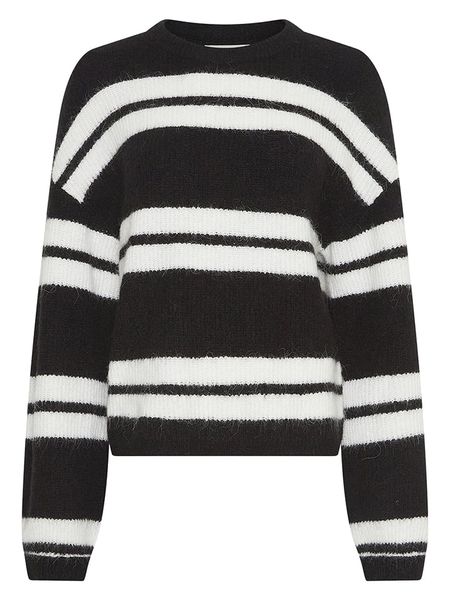 MOSS COPENHAGEN Sweter w kolorze czarno-białym rozmiar: S/M. Białe swetry Moss Copenhagen, m, bez wzorów, bez ramiączek. Za 219.45 zł.