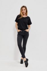 Jeansy skinny z przetarciami. Czarne jeansy MOODO, xs, bez wzorów, z bawełny, długie. W wyprzedaży za 44.99 zł.