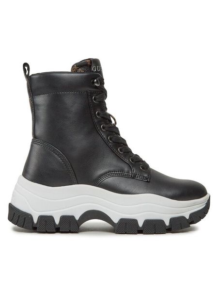 Guess Botki Bissonn FL8BIN ELE12 Czarny. Czarne botki Guess, z aplikacjami, ze skóry, bez obcasa, na płaskiej podeszwie, bez zapięcia. Za 379.99 zł.
