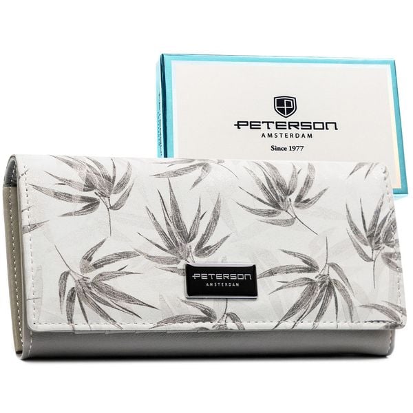Duży, biały portfel damski ze skóry ekologicznej i naturalnej z systemem RFID PTN PX27-1-NPK Peterson. Białe portfele bez wzorów, ze skóry ekologicznej. Za 119.99 zł.