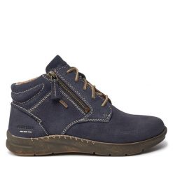 Botki Josef Seibel. Niebieskie botki Josef Seibel, bez wzorów, bez obcasa, na płaskiej podeszwie, bez zapięcia. Za 379.99 zł.