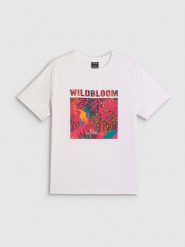 4F T-shirt regular z nadrukiem damski - biały M. Białe t-shirty sportowe 4f, m, bez wzorów, z bawełny, bez ramiączek. Za 69.99 zł.