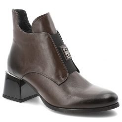 Botki damskie Armodo o eleganckim fasonie z gładką cholewką ozdobną gumą i stabilnym obcasem ciemnobrązowe, 60560 S.Czekolada+C. Brązowe botki Armodo, bez wzorów, z gumy, eleganckie, bez obcasa, bez zapięcia. Za 439.00 zł.