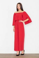Czerwony Elegancki Kombinezon 2w1 z Odkrytymi Ramionami. Czerwone kombinezony Figl, l, bez wzorów, z materiału, eleganckie, bez kołnierzyka, bez ramiączek. Za 319.00 zł.