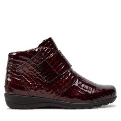 Botki Caprice. Czerwone botki Caprice, bez wzorów, bez obcasa, na płaskiej podeszwie, bez zapięcia. Za 269.99 zł.