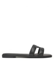Tommy Hilfiger Klapki Th Logo Strap Mule FW0FW08671 Czarny. Czarne klapki Tommy Hilfiger, bez wzorów, ze skóry, bez obcasa, bez zapięcia. Za 479.99 zł.