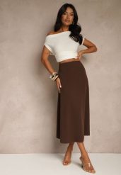 Ciemnobrązowa Midi Spódnica Rozkloszowana o Klasycznym Fasonie Namettia. Brązowe spódnice Renee, na co dzień, bez wzorów, eleganckie, midi, proste. Za 59.99 zł.