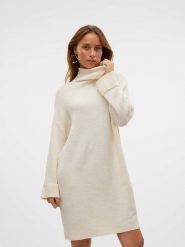 Vero Moda Sukienka dzianinowa w kolorze kremowym rozmiar: M. Brązowe sukienki Vero Moda, na co dzień, m, bez wzorów, z dzianiny, bez kołnierzyka, bez ramiączek, midi, proste. Za 101.23 zł.
