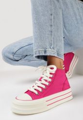 Fuksjowe Trampki na Platformie za Kostkę Ileni. Czerwone trampki Born2be, bez wzorów, za kostkę, bez zapięcia. W wyprzedaży za 84.99 zł.