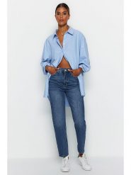 Trendyol Dżinsy - Tapered fit - w kolorze niebieskim rozmiar: 42. Niebieskie jeansy Trendyol, bez wzorów, z bawełny, klasyczne, z podwyższonym stanem. Za 119.12 zł.