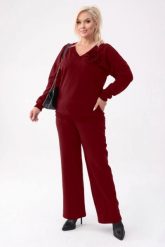 Bawełniany komplet dresowy Comfy w bordowym kolorze - bluza z różą + długie spodnie PLUS SIZE XXL OVERSIZE JESIEŃ. Czerwone bluzy Moda Size Plus Iwanek, na jesień, plus size, z aplikacjami, z bawełny, biznesowe, bez ramiączek, bez kaptura. Za 349.90 zł.